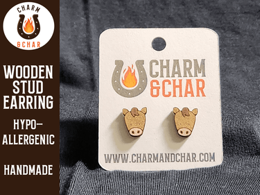 Horse Face Wood Stud Earrings - Farm Animal Fashion Earring - Stud Earring - Charm and Char